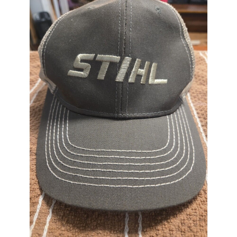 Stihl Gray & White Mesh Back Twill Cap Adjustable Snap Embroidered
